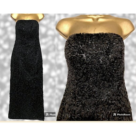 Y2K NWT Silk Strapless Embroidered Maxi Dress 8 Chetta B Formal Evening Wedding